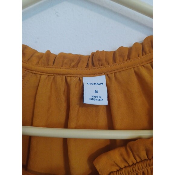 Old Navy Pullover Knit Top M Mustard Yellow Longsleeve Ruffled Boho Peasant - Picture 4 of 8
